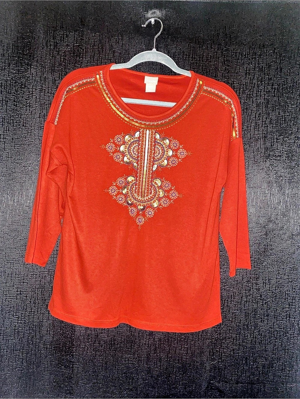 Chico’s - 3/4 Sleeve Embellished Top size 00R